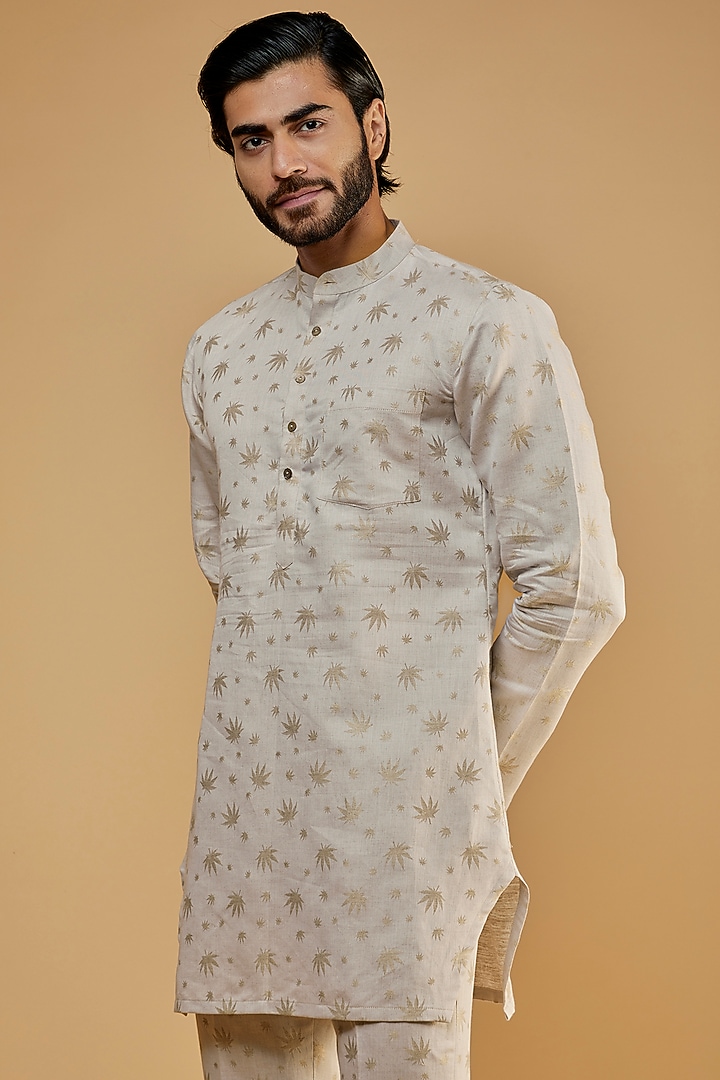 Beige Cotton Blend Thread Embroidered Kurta Set by The Harra Label at Pernia's Pop Up Shop