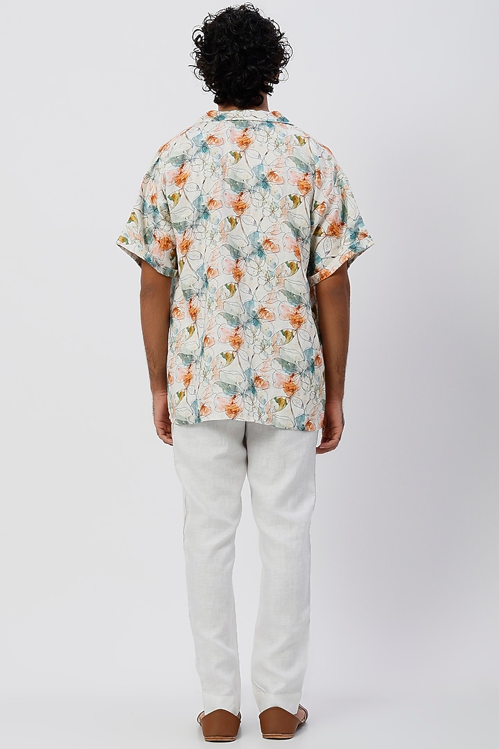 White Pure Hemp Digital Floral Printed Party Wear Shirt by The Harra Label at Pernia's Pop Up Shop