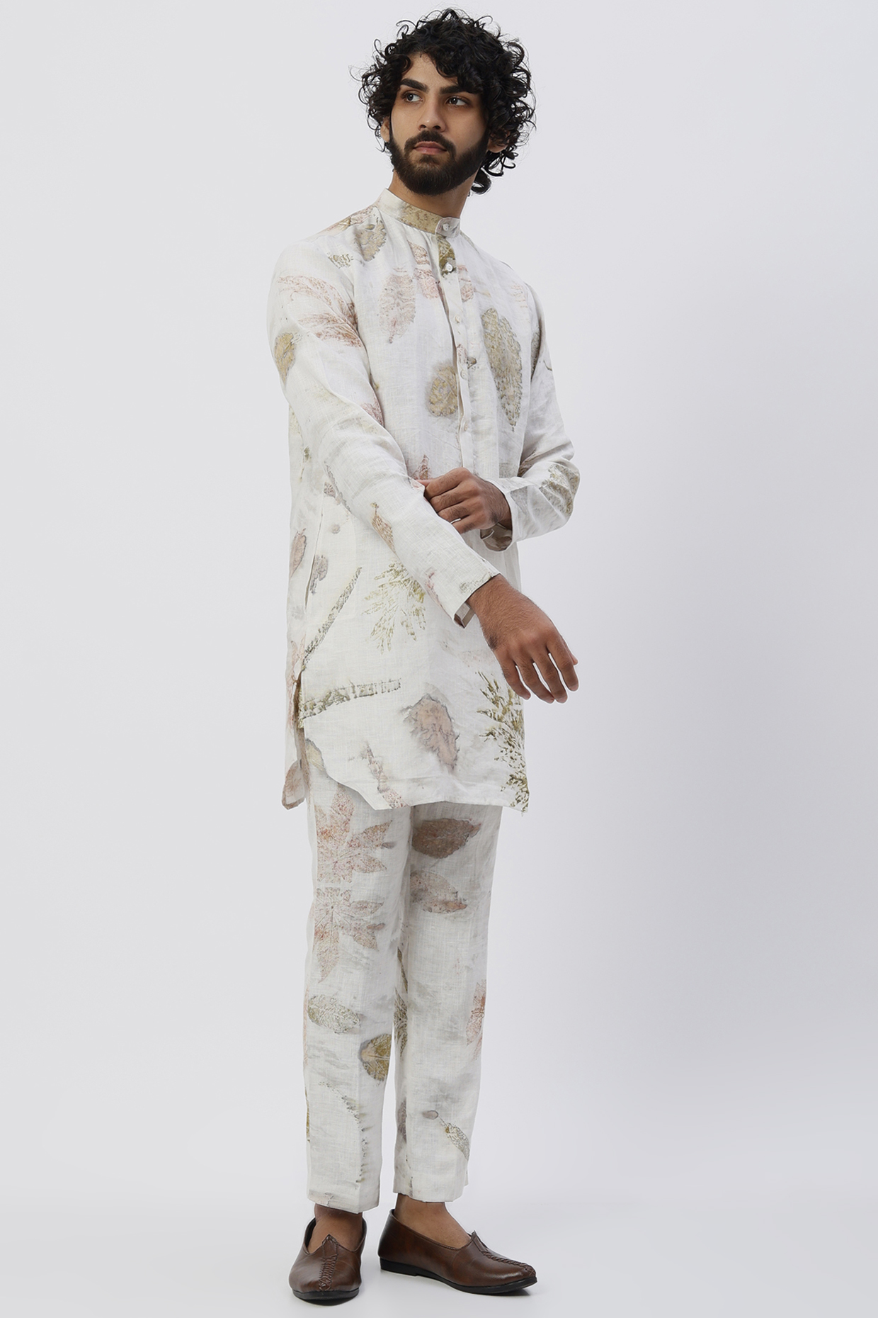 White Hemp Printed Kurta Set by The Harra Label