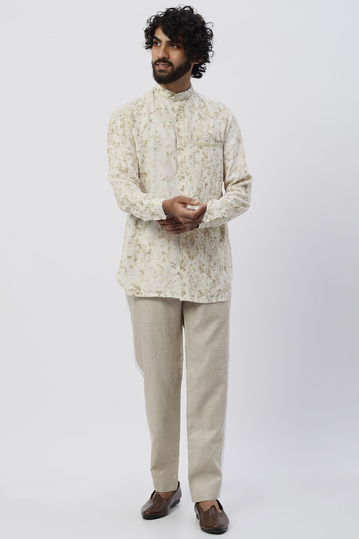 White Pure Hemp Floral Eco Printed Shirt by The Harra Label