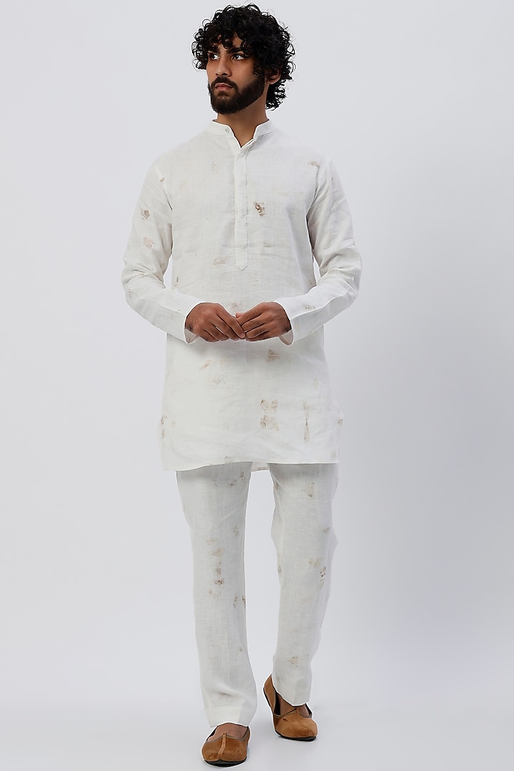 White Printed Kurta Set In Pure Hemp by The Harra Label