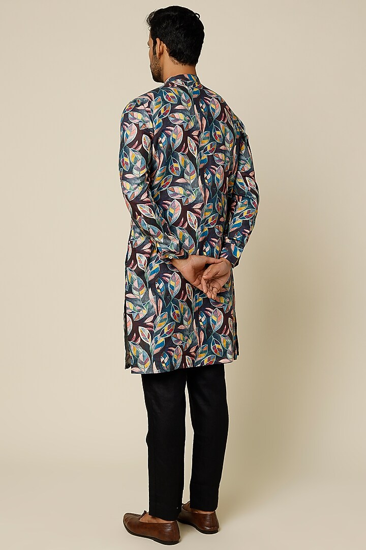 Multi-Colored Hemp Abstract Leaf Printed Kurta Set by The Harra Label at Pernia's Pop Up Shop