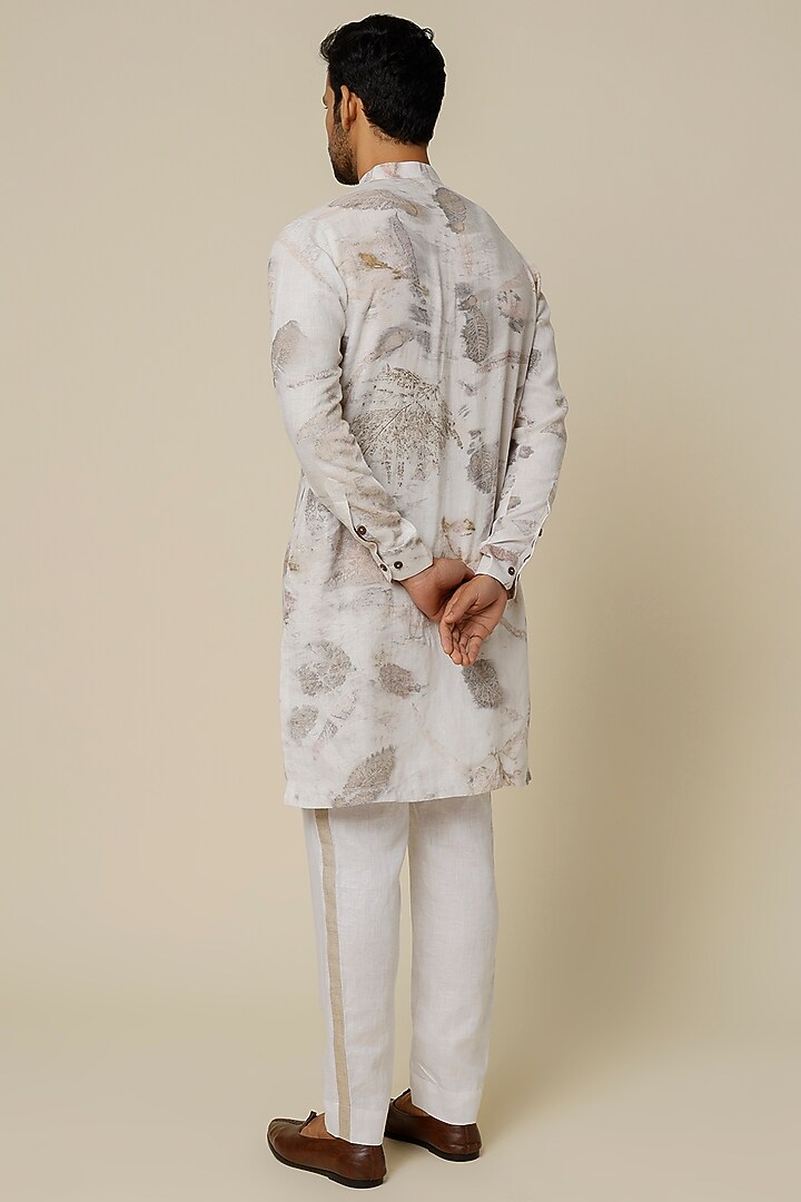 White Hemp Printed & Aari Embroidered Kurta by The Harra Label at Pernia's Pop Up Shop