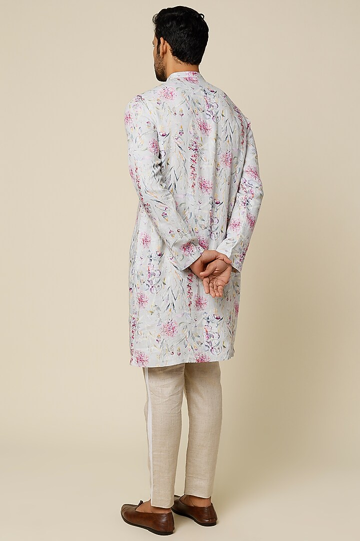 Grey Hemp Floral Digital Printed Kurta by The Harra Label at Pernia's Pop Up Shop