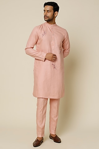 Pink Hemp Aari Embroidered Kurta Set by The Harra Label