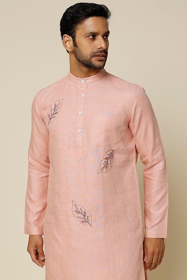 Pink Hemp Aari Embroidered Kurta Set by The Harra Label at Pernia's Pop Up Shop