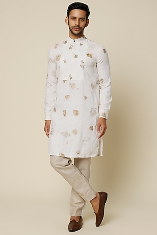 White Hemp Printed & Aari Embroidered Kurta by The Harra Label