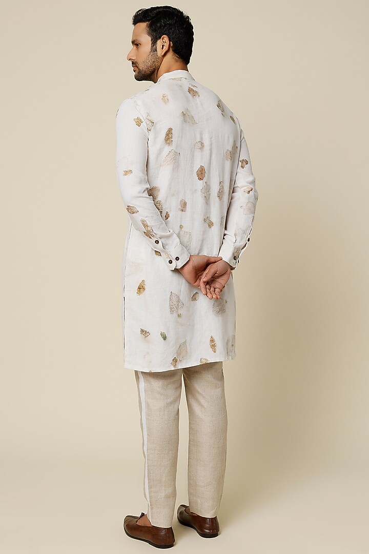 White Hemp Printed & Aari Embroidered Kurta by The Harra Label at Pernia's Pop Up Shop