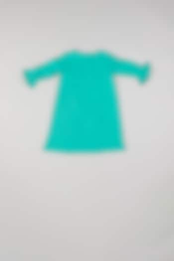 Turquoise Blue Linen Dress For Girls by THE HAPPY POLKA