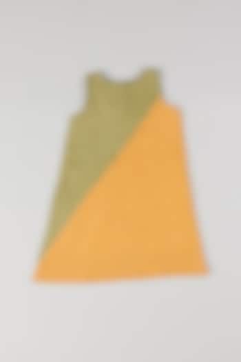 Olive Green & Mustard Color Blocked Dress For Girls by THE HAPPY POLKA