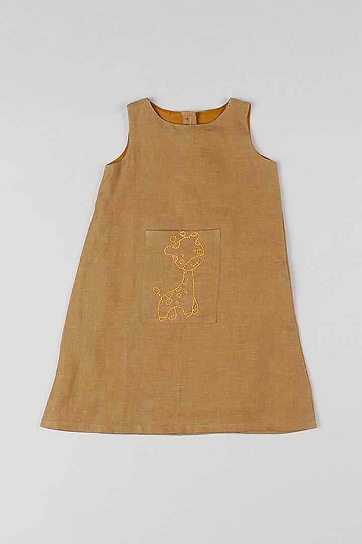 Chocolate Brown Embroidered Dress For Girls by THE HAPPY POLKA