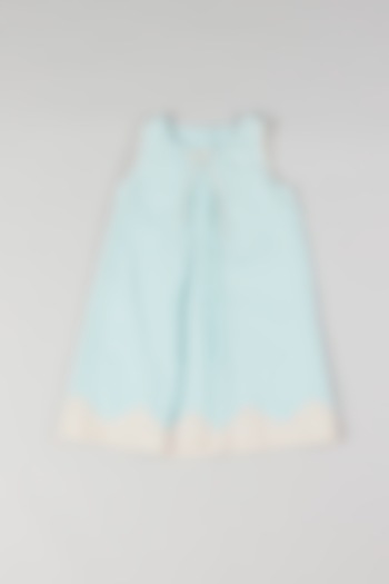 Pale Blue Linen Dress For Girls by THE HAPPY POLKA
