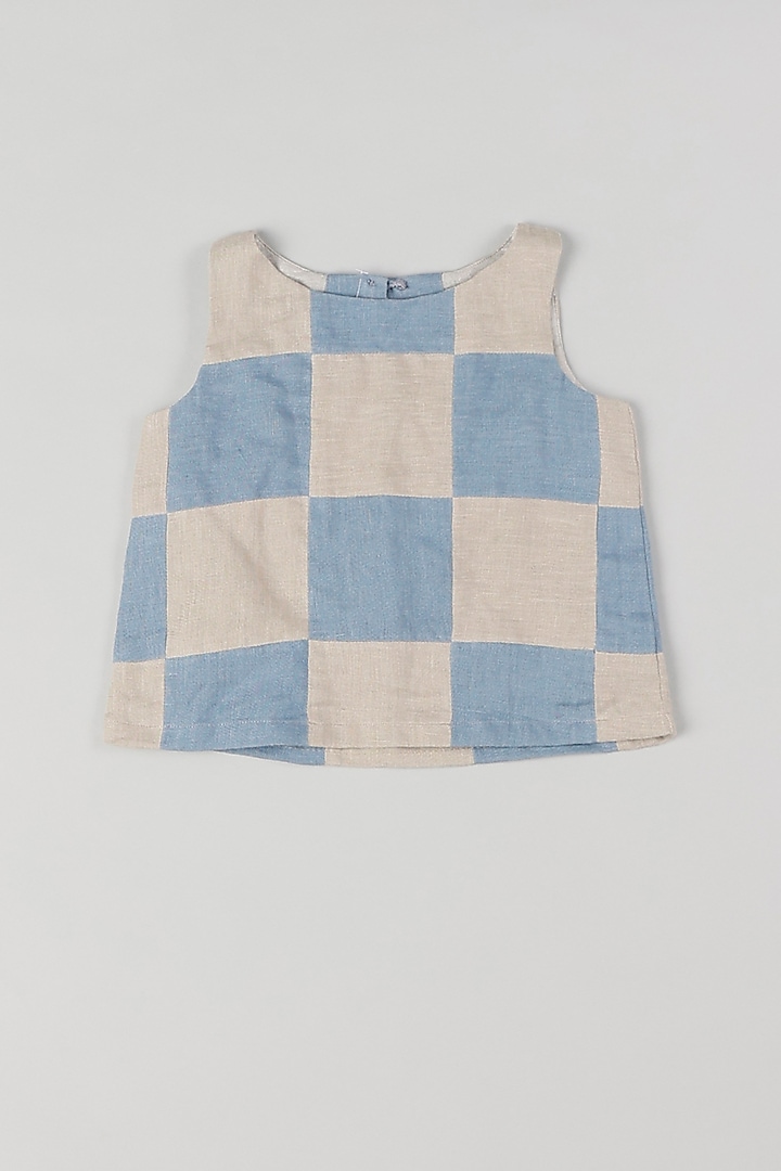 Pale Blue & Grey Linen Top For Girls by THE HAPPY POLKA at Pernia's Pop Up Shop