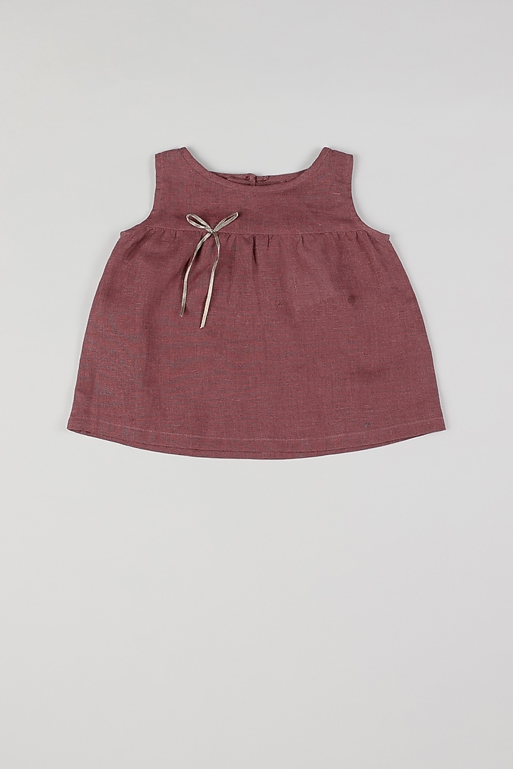 Dark Mauve Linen Top For Girls by THE HAPPY POLKA at Pernia's Pop Up Shop