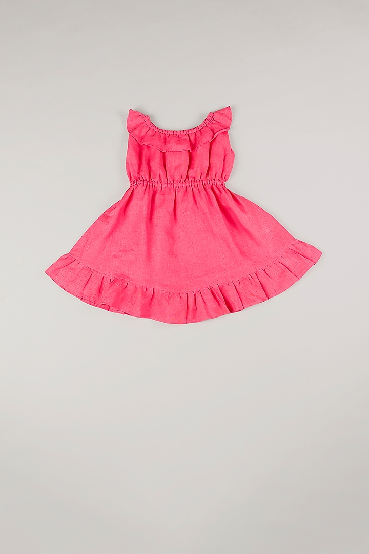 Tomato Red Frilled Dress For Girls by THE HAPPY POLKA
