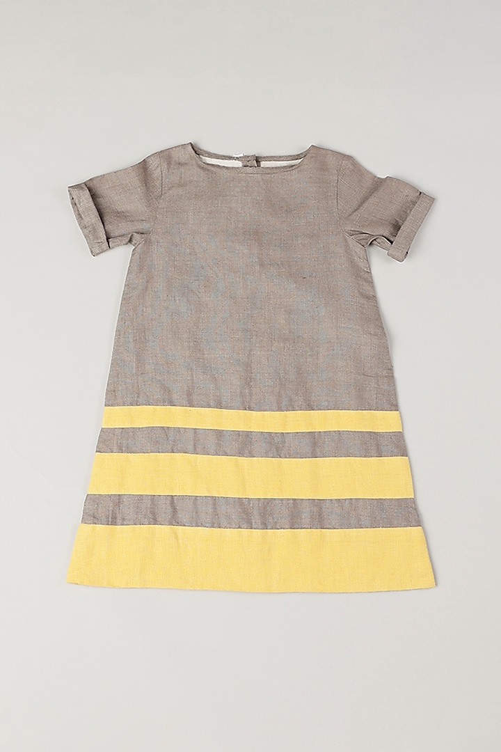 Grey Striped Dress For Girls by THE HAPPY POLKA