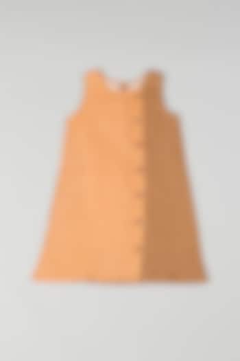 Dull Orange & Brown Color Blocked Dress For Girls by THE HAPPY POLKA