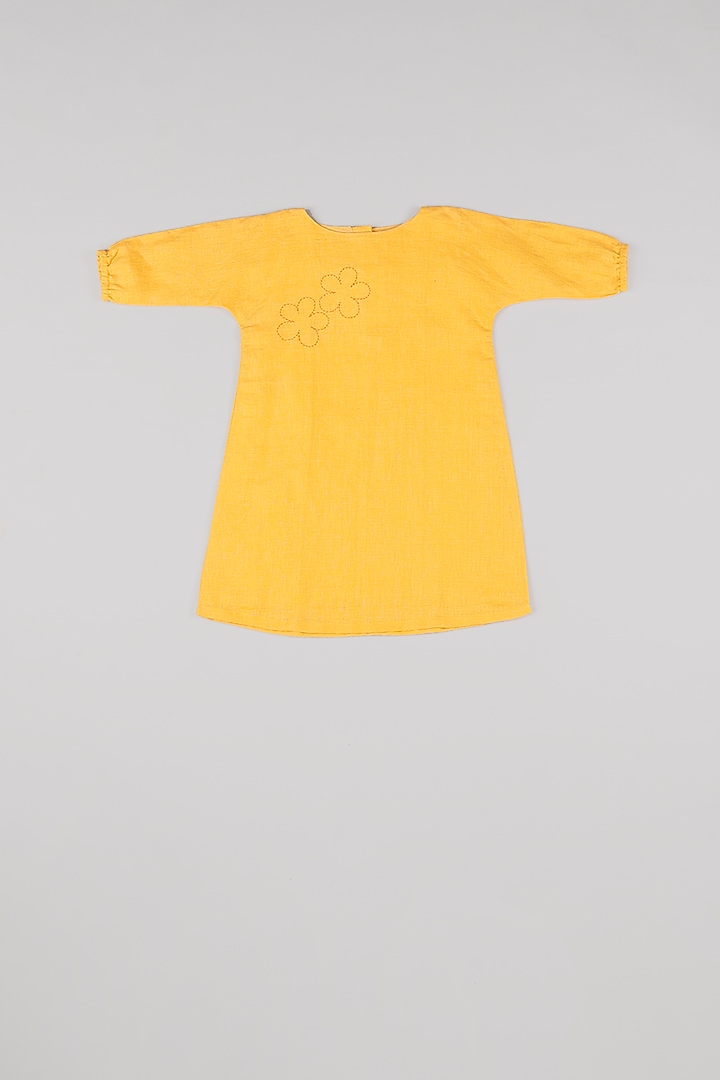 Yellow Embroidered Dress For Girls by THE HAPPY POLKA