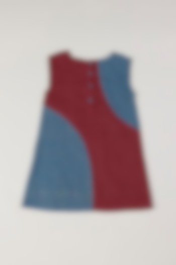 Red & Blue Color Blocked Dress For Girls by THE HAPPY POLKA