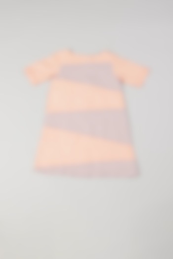 Grey & Peach Color Blocked Dress For Girls by THE HAPPY POLKA