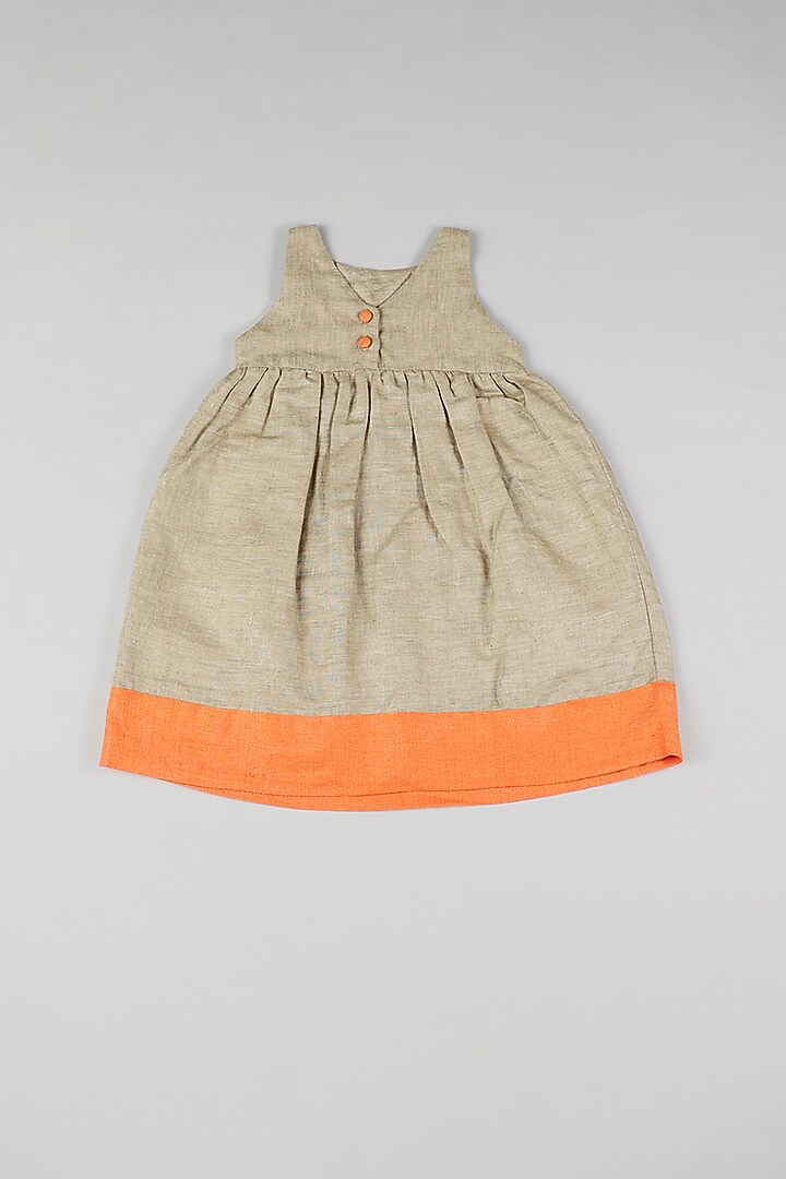 Grey Linen Knee-Length Dress by THE HAPPY POLKA at Pernia's Pop Up Shop