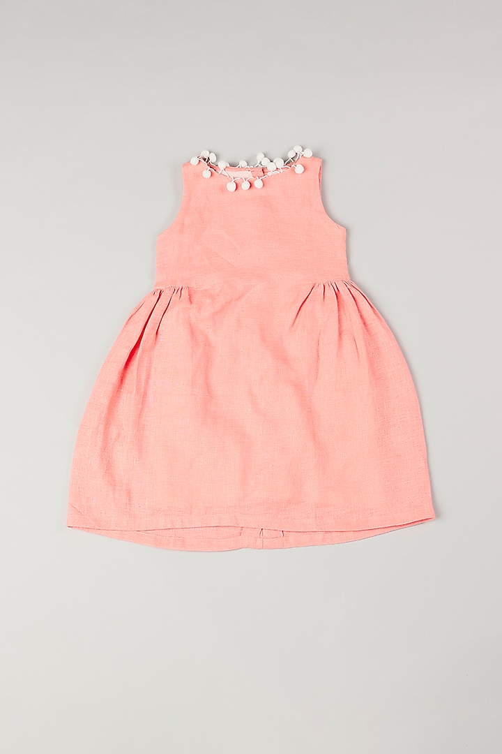 Peach Linen Gathered Dress by THE HAPPY POLKA