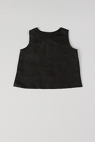 Black Linen Ruffled Top by THE HAPPY POLKA