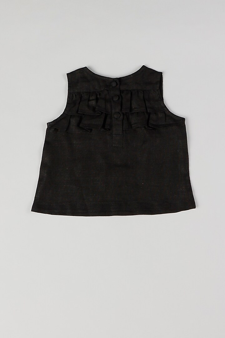Black Linen Ruffled Top by THE HAPPY POLKA at Pernia's Pop Up Shop