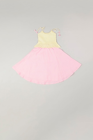 Blush Pink Linen Lehenga Set by THE HAPPY POLKA