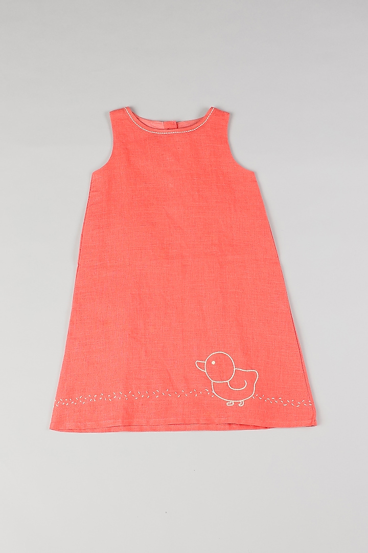 Peach Embroidered Dress by THE HAPPY POLKA