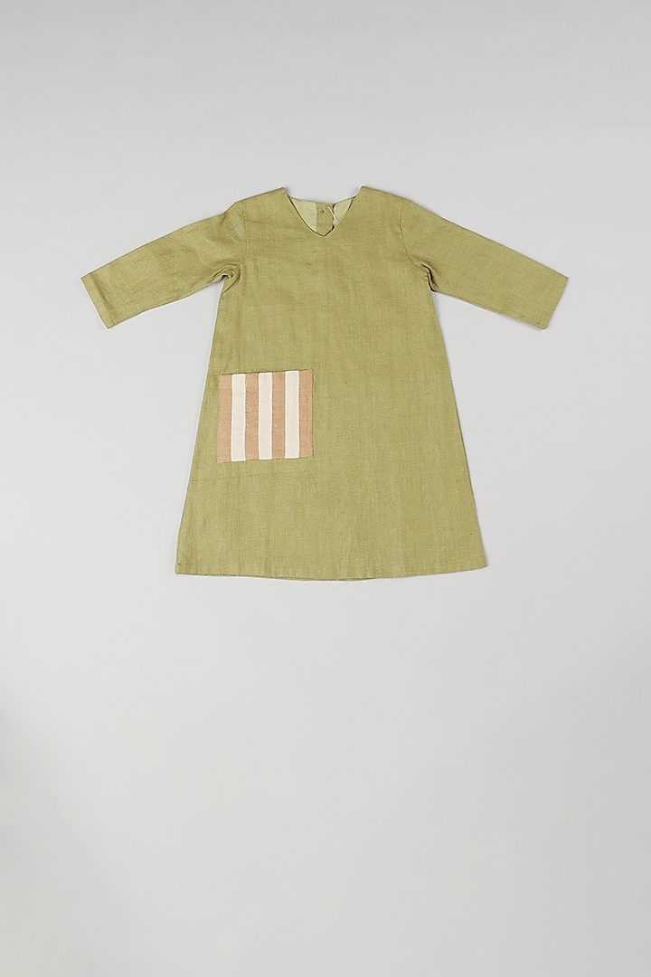 Olive Green Linen Dress by THE HAPPY POLKA
