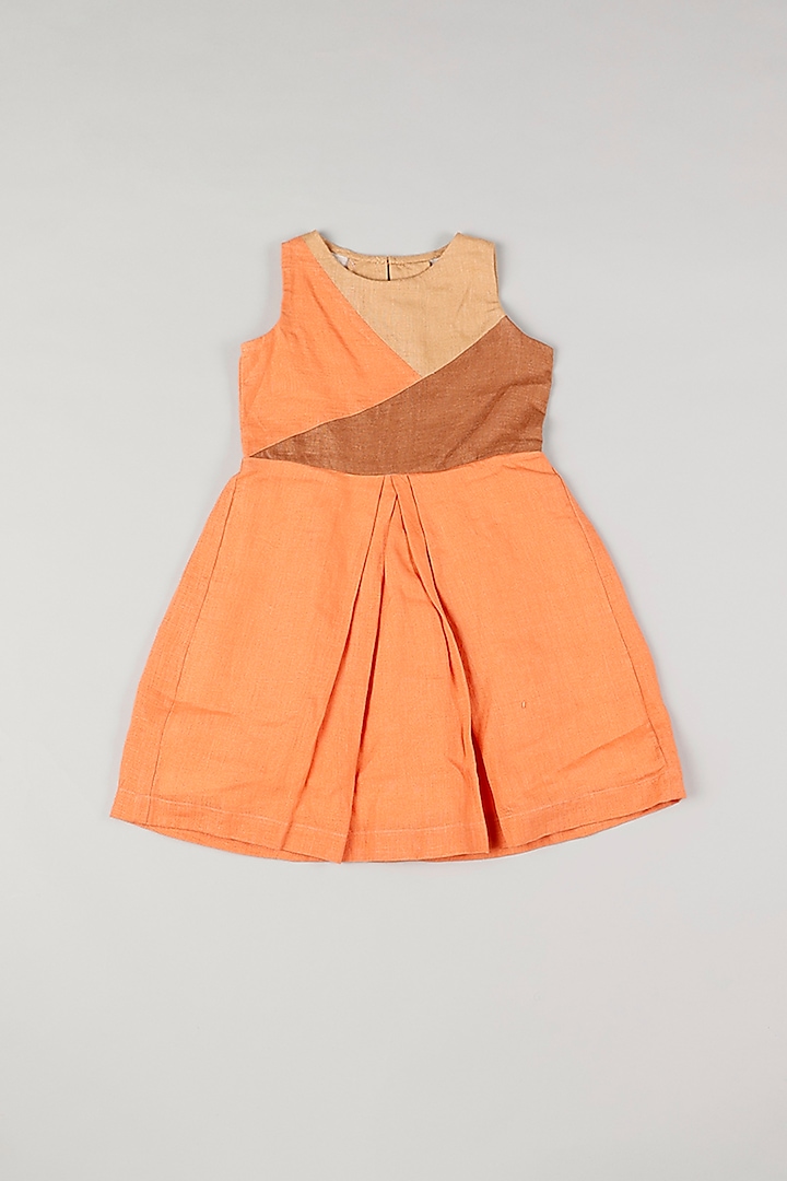 Orange & Chocolate Brown Color-Blocked Dress by THE HAPPY POLKA
