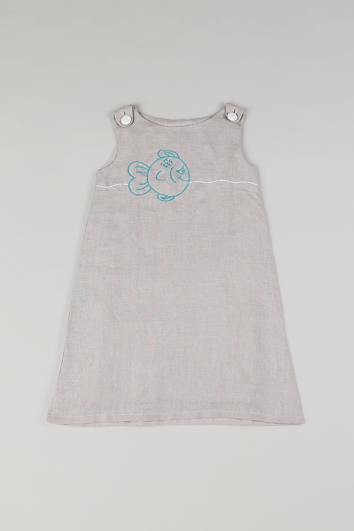 Steel Grey Embroidered Dress by THE HAPPY POLKA