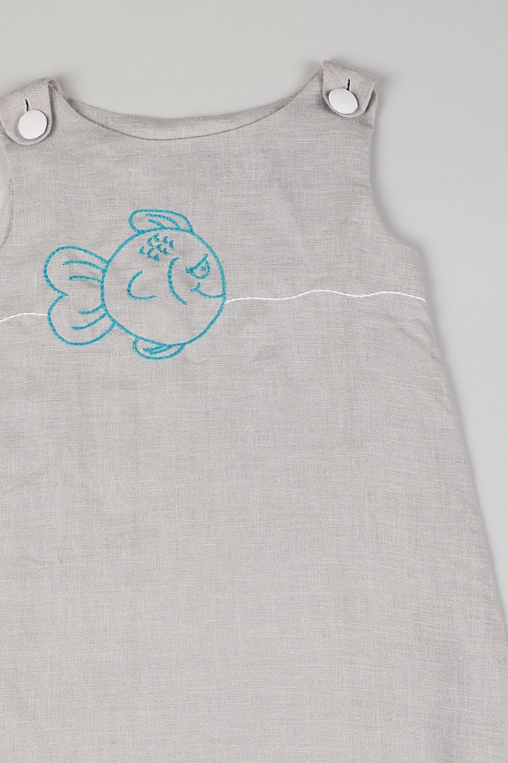 Steel Grey Embroidered Dress by THE HAPPY POLKA at Pernia's Pop Up Shop