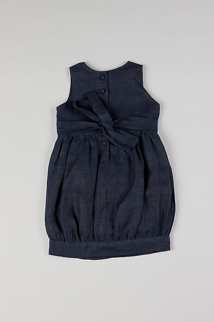 Navy Blue Linen Gathered Dress by THE HAPPY POLKA at Pernia's Pop Up Shop
