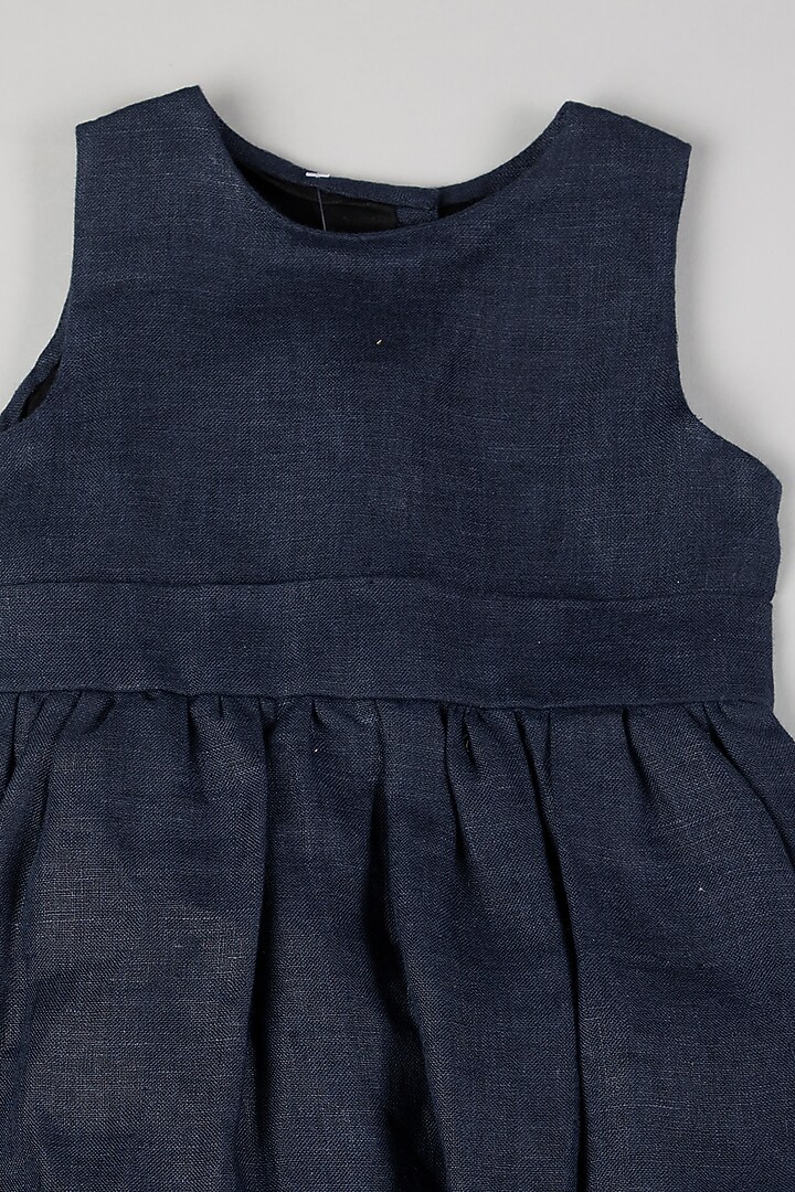 Navy Blue Linen Gathered Dress by THE HAPPY POLKA at Pernia's Pop Up Shop