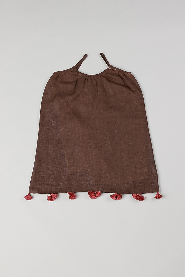 Brown & Pink Linen Dress by THE HAPPY POLKA at Pernia's Pop Up Shop