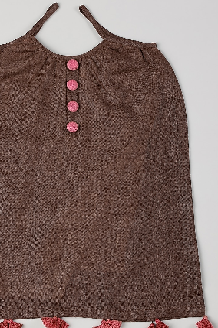 Brown & Pink Linen Dress by THE HAPPY POLKA at Pernia's Pop Up Shop