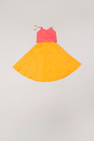 Yellow Embroidered Lehenga Set by THE HAPPY POLKA