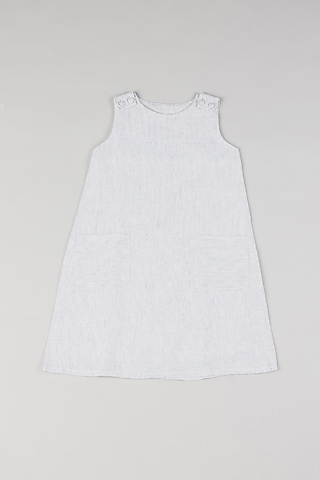 White & Blue Printed Dress by THE HAPPY POLKA