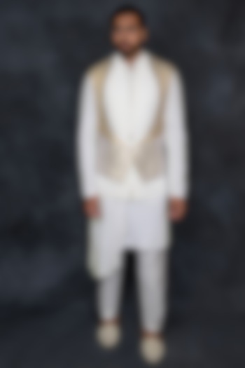 White Hosiery & Banana Crepe Embellished Wedding Indowestern Set by THE BLUES at Pernia's Pop Up Shop