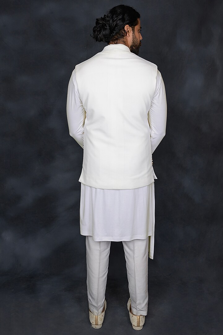White Hosiery & Banana Crepe Embellished Wedding Indowestern Set by THE BLUES at Pernia's Pop Up Shop
