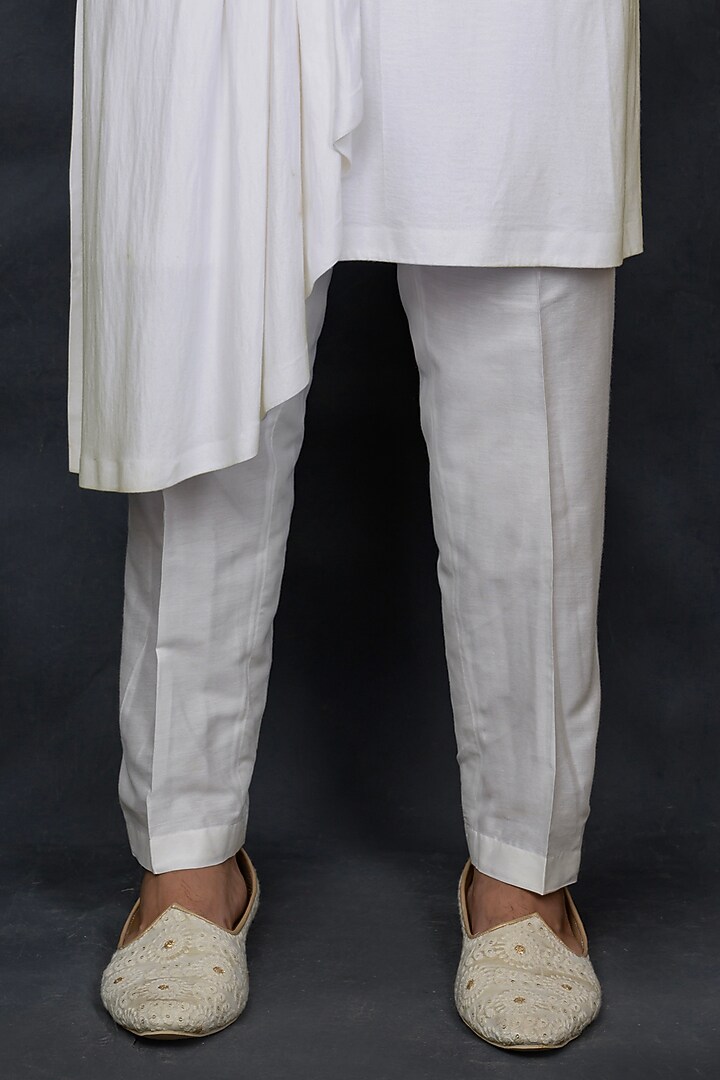 White Hosiery & Banana Crepe Embellished Wedding Indowestern Set by THE BLUES at Pernia's Pop Up Shop