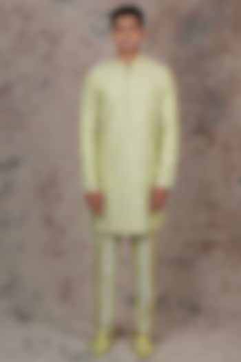 Light Green Cotton Silk Embroidered Kurta Set by THE BLUES at Pernia's Pop Up Shop