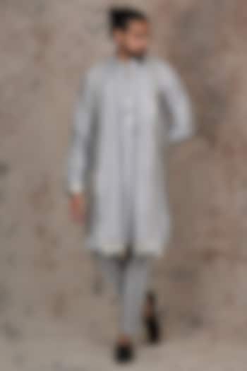 Light Grey Cotton Silk Embroidered Kurta Set by THE BLUES at Pernia's Pop Up Shop