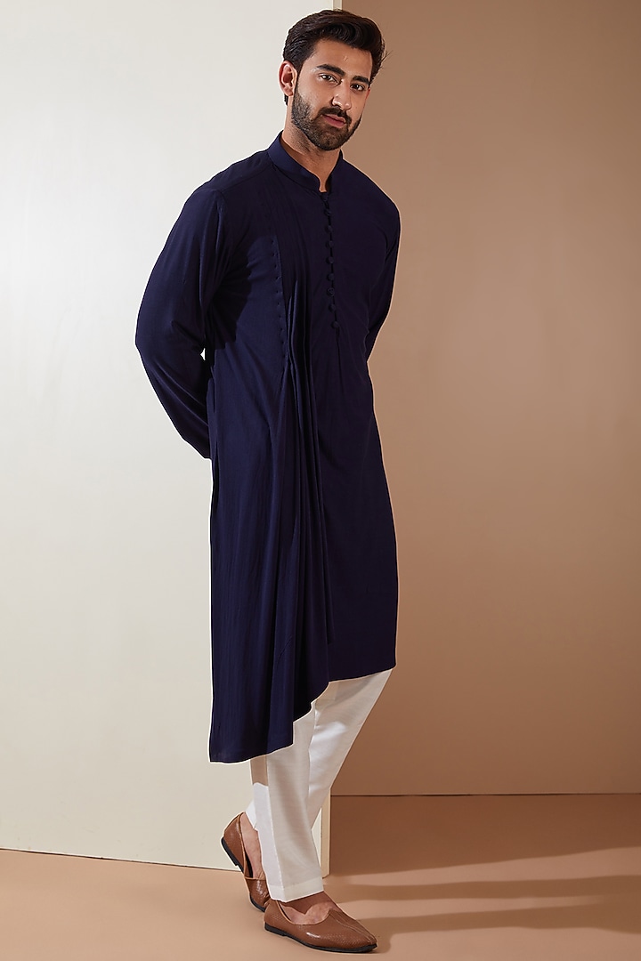 Blue Hosiery Laser-Cut Applique Embellished Nehru Jacket Set by THE BLUES at Pernia's Pop Up Shop