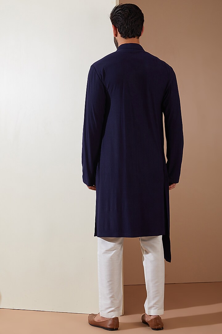 Blue Hosiery Laser-Cut Applique Embellished Nehru Jacket Set by THE BLUES at Pernia's Pop Up Shop