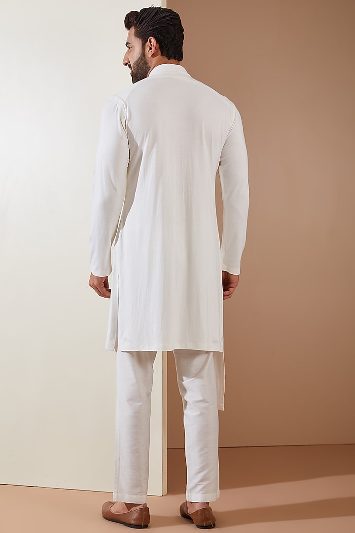 Pink Hosiery Laser-Cut Applique Embellished Nehru Jacket Set by THE BLUES at Pernia's Pop Up Shop