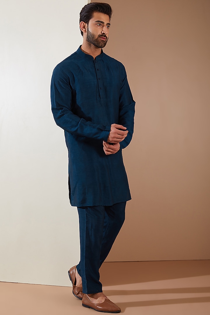 Blue Poly Dupion Silk Indo-Western Set by THE BLUES at Pernia's Pop Up Shop