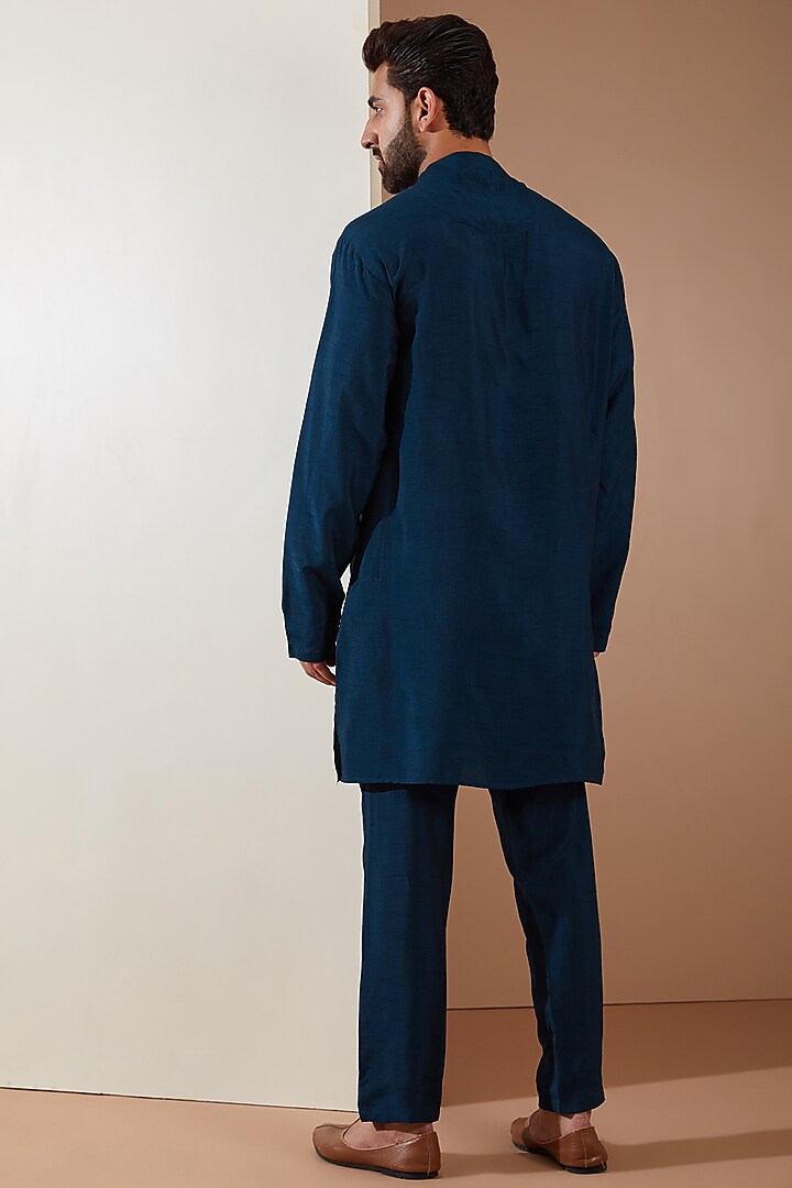 Blue Poly Dupion Silk Indo-Western Set by THE BLUES at Pernia's Pop Up Shop